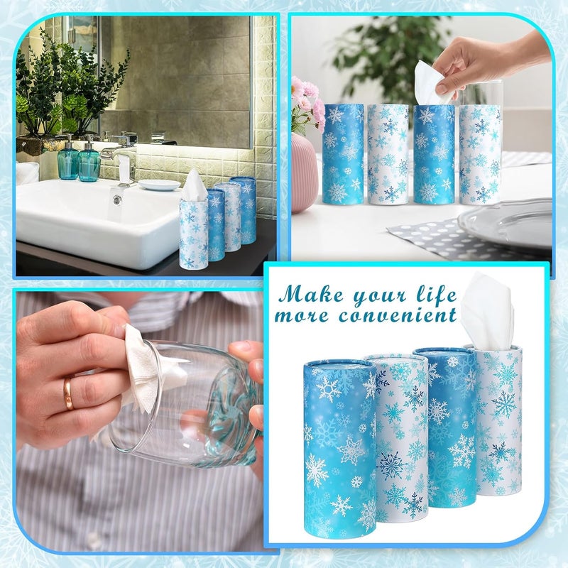 Fourluoo 12 Pack Winter Snowflake Tissue Boxes for Car Cylinder Bulk Blue and White Snowflake Round Cylinder Holder with 3 Ply Facial Tissues for Winter Travel Bathroom Office Accessories - Image 5